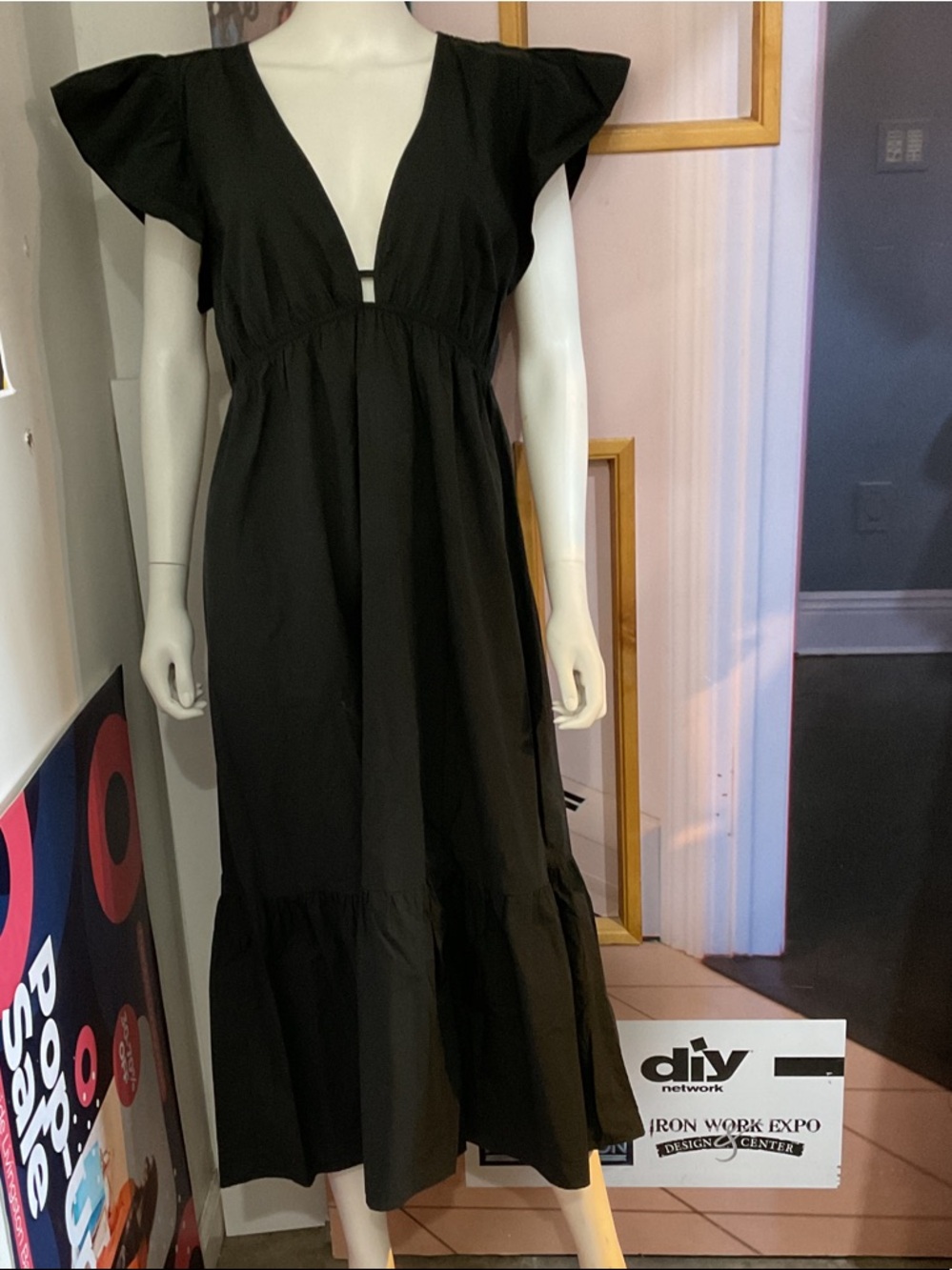 Rails Black V-Neck Flutter Sleeve Maxi Dress